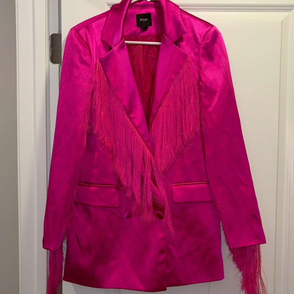 Nasty Gal Fuchsia Fringe Blazer